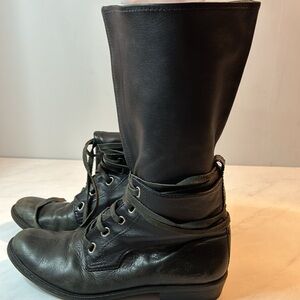 7 For All Mankind Olivia l Lace Up Leather Block Heel Flat Boots Size 9.5